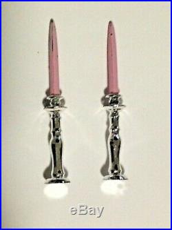 Set of 2 Vintage 1960s Barbie Hostess Pink Candles in Silver Candlesticks