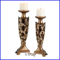 Set of 2 Vintage Baroque Pillar Candle Holders, Ornate Rococo Mantel Centerpiece