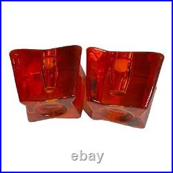 Set of 2 Vintage MCM Viking Art Glass Astra Taper Candle Holders Persimmon