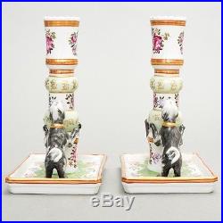 Set of 2 Vintage Porcelain Candlesticks Famille Rose Dogs Sir Humphrey Wakefield