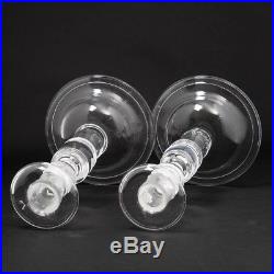 Set of 2 Vintage Signed Steuben Clear Crystal Glass Teardrop Candlesticks 10.25