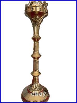 Set of 2 x 19 inch Gothic candle holder brass