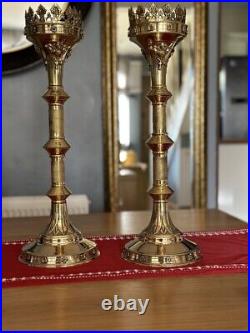 Set of 2 x 19 inch Gothic candle holder brass