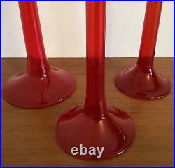 Set of 3 Tall Vintage Hand Blown Ruby Glass Candle Holders Candlesticks 60cm