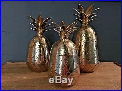 Set of 3 Vintage/ Antique Brass Pineapple Ice Bucket / Candle stick holders