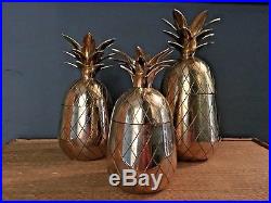 Set of 3 Vintage/ Antique Brass Pineapple Ice Bucket / Candle stick holders