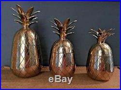 Set of 3 Vintage/ Retro style Brass Pineapples Ice Bucket / Candlesticks