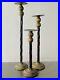 Set-of-3-vintage-pillar-candlestick-holders-metal-brass-base-gold-brown-mahogany-01-cwul