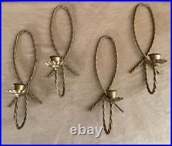 Set of 4 Candle Stick taper Wall Sconces Scroll Vintage Brass twisted Swirl Gold