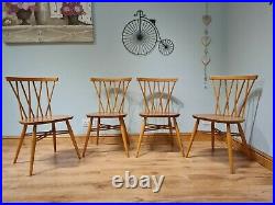 Set of 4 Ercol Candlestick Blonde Retro Vintage Mid Century Elm Dining Chairs