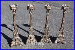 + Set of 4 Older Vintage Gothic Altar Candlesticks, 19 + (CU605) + chalice co