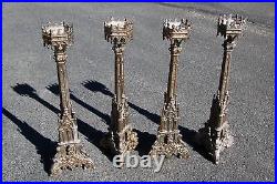 + Set of 4 Older Vintage Gothic Altar Candlesticks, 19 + (CU605) + chalice co