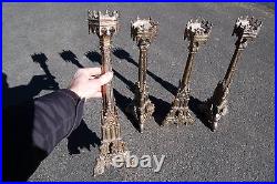 + Set of 4 Older Vintage Gothic Altar Candlesticks, 19 + (CU605) + chalice co