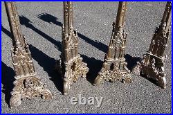 + Set of 4 Older Vintage Gothic Altar Candlesticks, 19 + (CU605) + chalice co