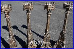 + Set of 4 Older Vintage Gothic Altar Candlesticks, 19 + (CU605) + chalice co