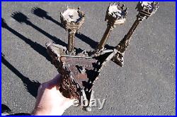 + Set of 4 Older Vintage Gothic Altar Candlesticks, 19 + (CU605) + chalice co