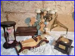 Set of 5 vintage, handmade, box, gramophone, Sand glass, candlestick, wooden car