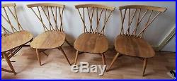Set of 6 retro Pale blonde Ercol 376 Windsor Candlestick Lattice dining chairs