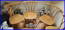 Set of 6 retro Pale blonde Ercol 376 Windsor Candlestick Lattice dining chairs