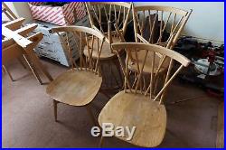 Set of 6 retro Pale blonde Ercol 376 Windsor Candlestick Lattice vintage chairs