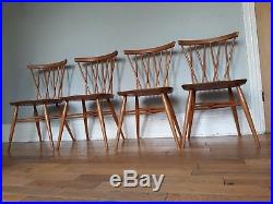 Set of Four Vintage Retro Ercol 1960's Candlestick Latticed Chiltern Chairs