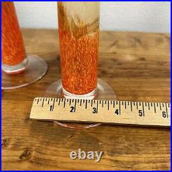 Set of Murano Art Glass Candlestick Vintage Hand Blown Glass Burnt Orange White