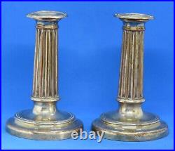 Silver plate vintage Victorian antique fluted column pair of candlesticks