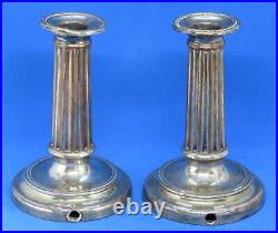 Silver plate vintage Victorian antique fluted column pair of candlesticks