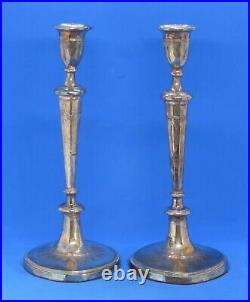 Silver plate vintage Victorian antique tall oval base pair of candlesticks