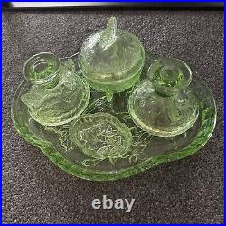 Sowerby Butterfly Dressing Table Set Green Vintage Pretty Tray Candle Sticks