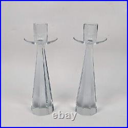 Strombergshyttan Candlestick Holder Pair Signed Stromberg P50 Octagon Glass