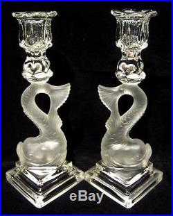 Stunning Pair of Moulded Glass Dolphin Vintage Candlesticks