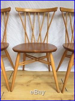 Stunning Set Of Four 4 Vintage retro Ercol Original Candlestick Dining Chairs