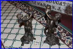 Stunning Vintage Bronze Metal Cherub Angel Candlestick Holders-Pair-Intricate
