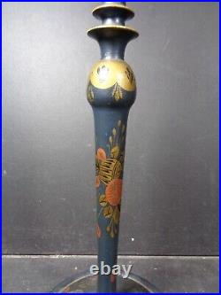 Stunning Vintage Wood Hand Painted Candlestick Table Lamp & Shade Maybe French