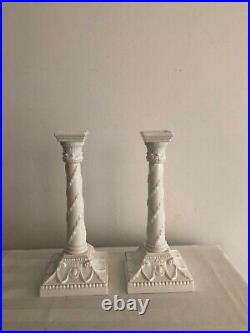 Stunning pair of tall vintage Royal Worcester fine bone china white candlesticks