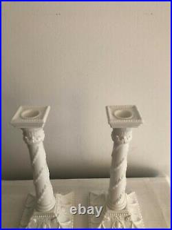 Stunning pair of tall vintage Royal Worcester fine bone china white candlesticks