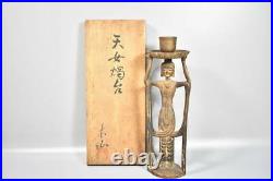Suga wooden Buddha Tennyo candlestick copper vintage