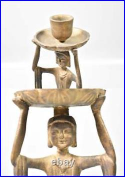 Suga wooden Buddha Tennyo candlestick copper vintage