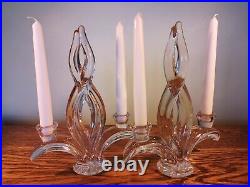 Super Pair Of Art Deco Fleur De Lys Crystal Candle Holders By Vannes Et Chatel