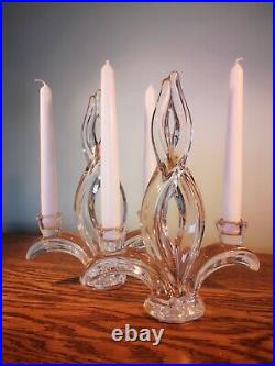 Super Pair Of Art Deco Fleur De Lys Crystal Candle Holders By Vannes Et Chatel