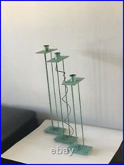 Swid Powell Bronze Sculpture Candle Holders Candlesticks -signed- Vintage Modern