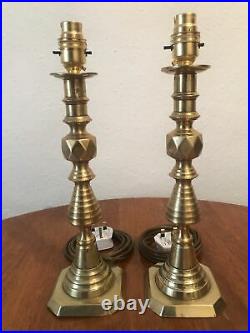 Tall Elegant Brass Candlestick Table Lamps PAIR H33cm Great Vintage Quality