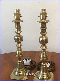 Tall Elegant Brass Candlestick Table Lamps PAIR H33cm Great Vintage Quality