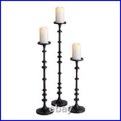 Tall Oversize Set 3 Bronze Pillar Candle Holders Candlesticks Vintage Style