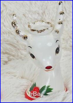 True Vintage Rudolph Christmas Candle Stick Holder Pair Japan Gold Metallic