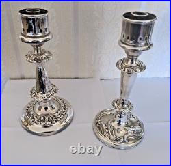 Two Stunning Vintage Almost Identical Silver Plated / White Metal Candlesticks