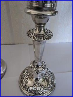 Two Stunning Vintage Almost Identical Silver Plated / White Metal Candlesticks