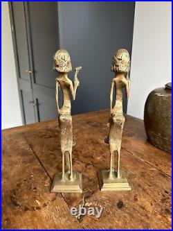 Unusual Brass Candlesticks Pirates Pair Candle Holders Quirky Vintage 30cmTall