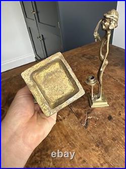 Unusual Brass Candlesticks Pirates Pair Candle Holders Quirky Vintage 30cmTall